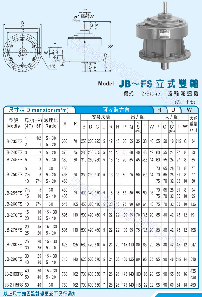 台湾减速机-秋葵视频IOS下载无限看强力型减速机 JB-FS立式双轴（二段式2-Stage秋葵视频污污污下载网站）