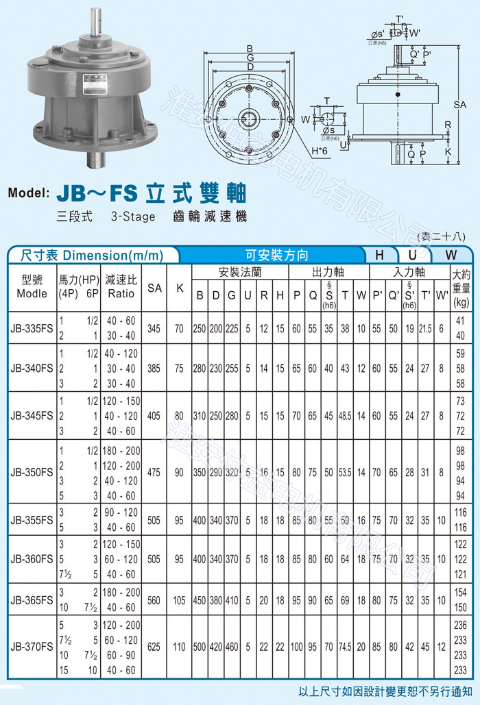 台湾减速机-秋葵视频IOS下载无限看强力型减速机 JB-FS立式双轴（三段式3-Stage秋葵视频污污污下载网站）